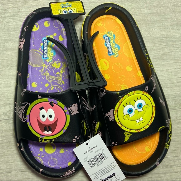 Sponge Bob Square Pants Mans Sz 8 Flip Flops / Slides NWT - Picture 1 of 7